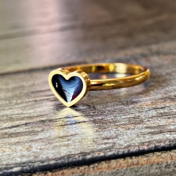 NEW Small Black Heart Gold Ring - Picture 1 of 10